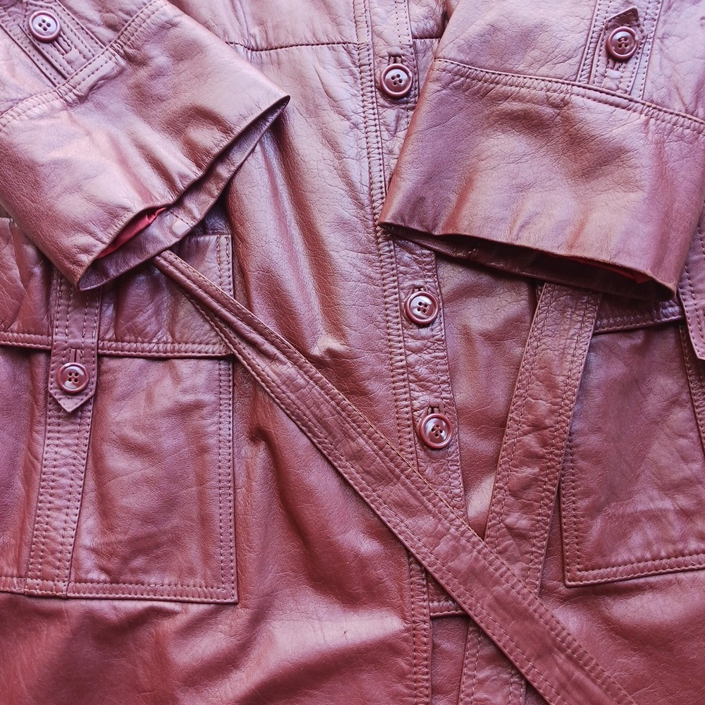 Vintage 70s PBD Leather Trench Coat Brown - Medium - Picture 3 of 5